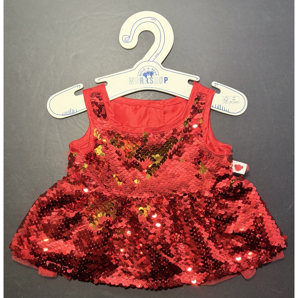 Build a Bear Stuffed Animal Clothing - Red Gold Flip Sequins Dress 2019 RARE HTF